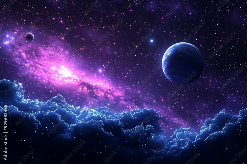 Space cosmic illustration with planets scene created with Generative AI Space cosmic illustration with planets scene created with Generative AI