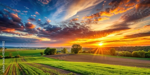 Wallpaper Mural Beautiful sunset over a picturesque field landscape, sunset, field, landscape, beauty, nature, colorful, sky, sun, clouds Torontodigital.ca