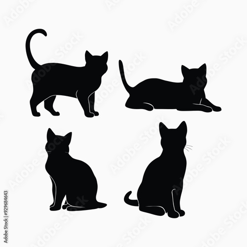 Exotic shorthair cat silhouette vector template illustration