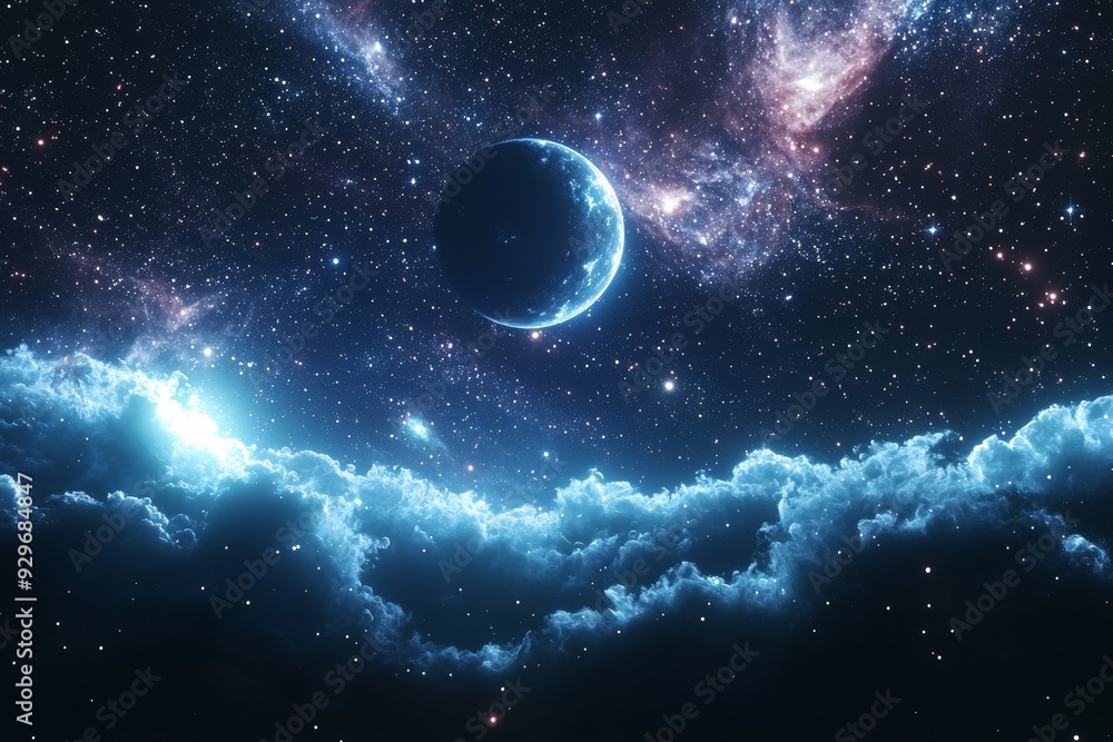 Space cosmic illustration with planets scene created with Generative AI Space cosmic illustration with planets scene created with Generative AI