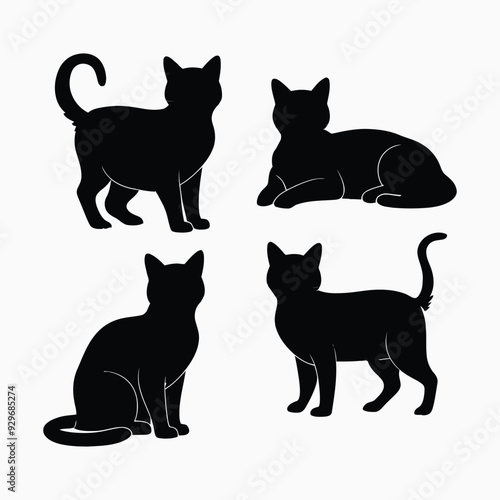 Exotic shorthair cat silhouette vector template illustration
