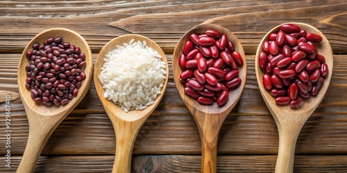 Wooden spoons filled with red beans and rice , food, Cajun cuisine, Southern dish, comfort food, traditional, beans, rice