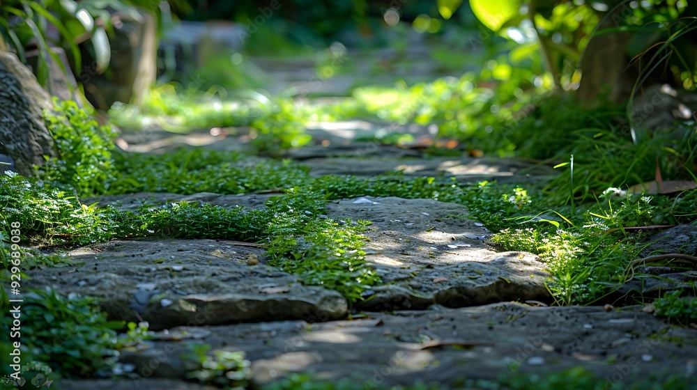 A lot of lush grass growing on a stone walkway A lot of lush grass growing on a stone walkway