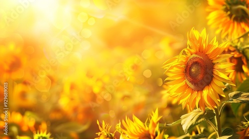 Sunflower on blurred sunny nature background. AI generative