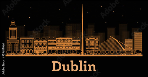 Canvas Print Outline Dublin Ireland City Skyline with orange Buildings