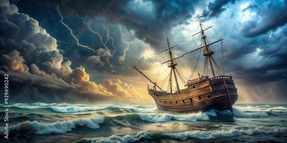 Old wooden ship facing a fierce storm at sea, storm, ship, old, vintage, waves, ocean, weather, nautical, maritime, wooden Old wooden ship facing a fierce storm at sea, storm, ship, old, vintage, waves, ocean, weather, nautical, maritime, wooden