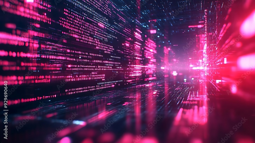 Fototapeta premium Abstract Digital Glitch Background with Binary Code and Pink Glow
