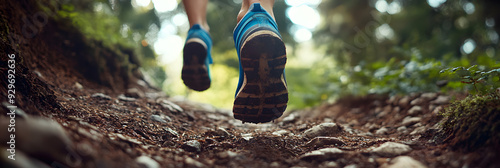 Cross-country runner on a forest trail photo