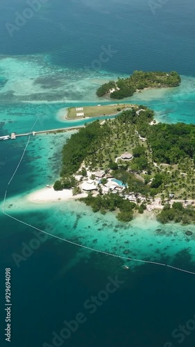 Wallpaper Mural Islet with white sand beach and turquoise sea water. Malipano Islets in Samal. Davao, Philippines. Vertical view. Torontodigital.ca