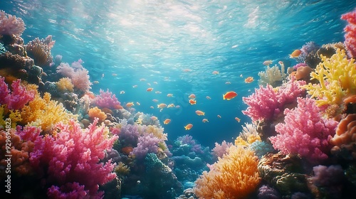 Vibrant Coral Reef Underwater Scene with Colorful Fish - Realistic Digital Illustration