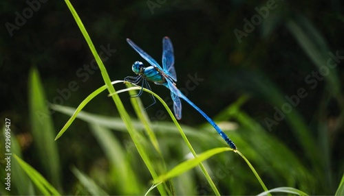 Close-up of a Vibrant blue Dragonfly in Nature photo