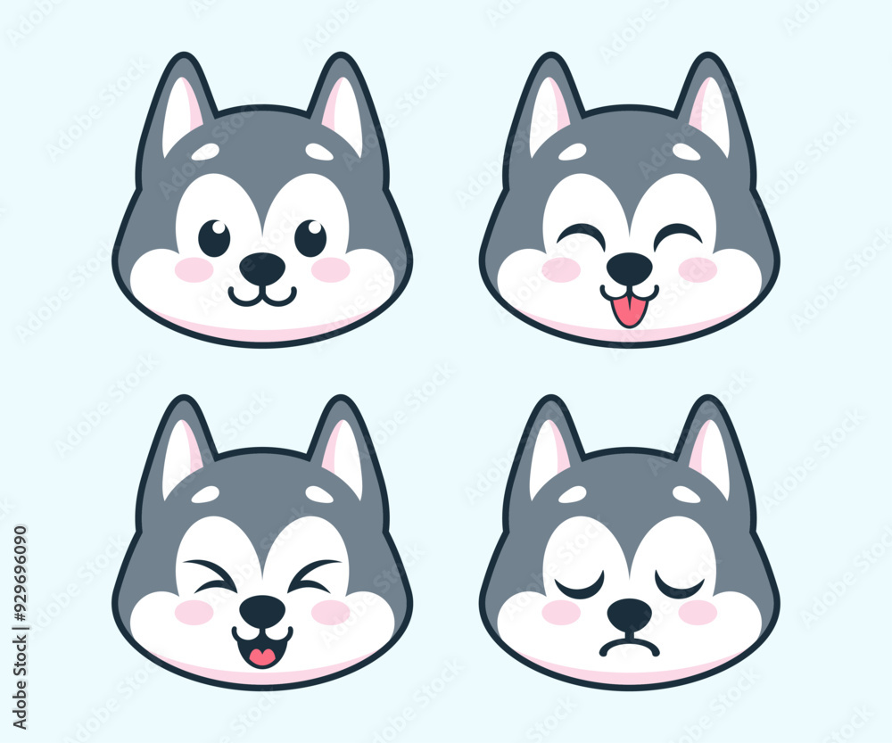 CUTE HUSKY SET VECTOR ILLUSTRATION CUTE HUSKY SET VECTOR ILLUSTRATION