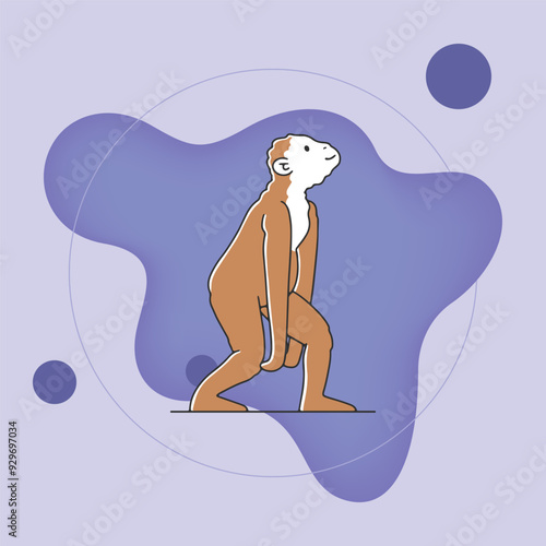 Australopithecus monkey flat vector illustration. Human evolution, animal, anthropology, history, anthropoid primate concept for banner or poster design