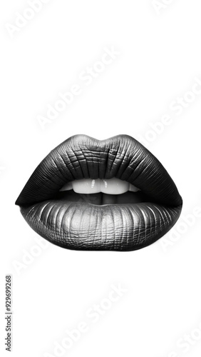 Black and white lips isolated on transparent background photo