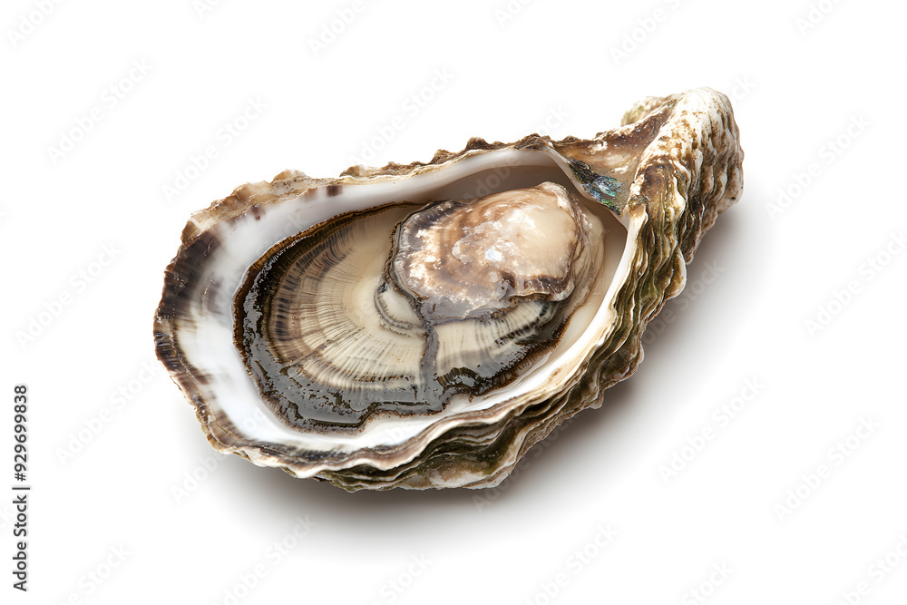 Top view Freshly opened oyster isolated on white background. Sea shell Top view Freshly opened oyster isolated on white background. Sea shell