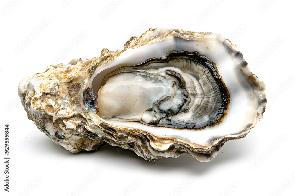 Top view Freshly opened oyster isolated on white background. Sea shell Top view Freshly opened oyster isolated on white background. Sea shell