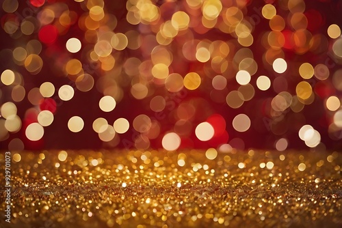 Holiday illumination and decoration concept - new year celebration - Christmas garland bokeh lights over red background