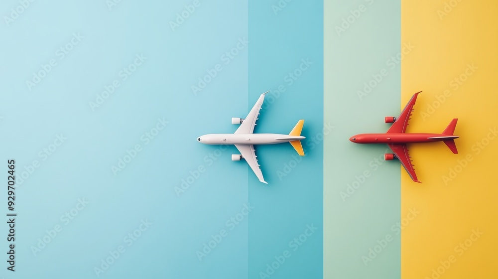 A family of airplanes in different colors flying together A family of airplanes in different colors flying together