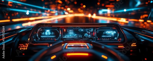 Futuristic Car Interior Dashboard with Digital Display Illustration