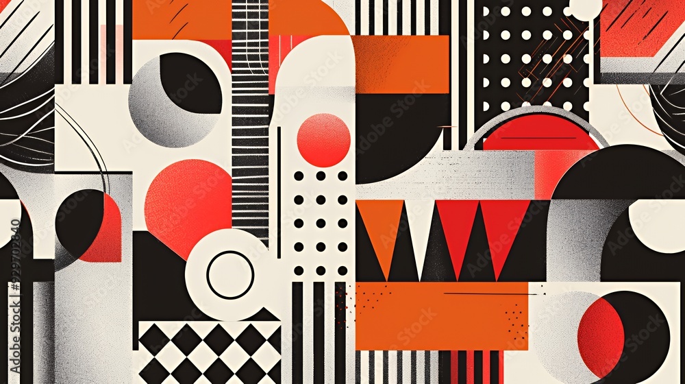 Abstract geometric design featuring shapes, patterns, and a vibrant color palette. Abstract geometric design featuring shapes, patterns, and a vibrant color palette.