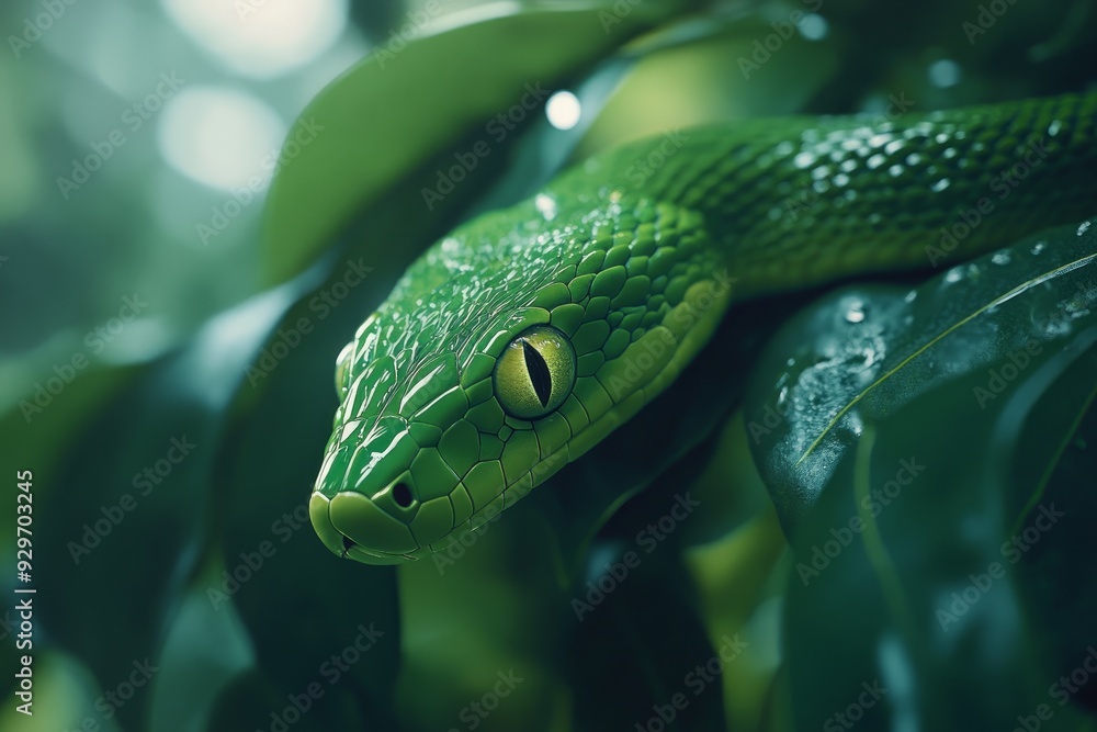 Fototapeta premium green snake in the grass