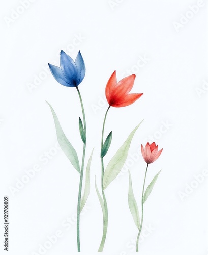 Wallpaper Mural Watercolor painting of vibrant blue and red flowers on white background, ideal for home decor, stationery design, and art prints. Torontodigital.ca