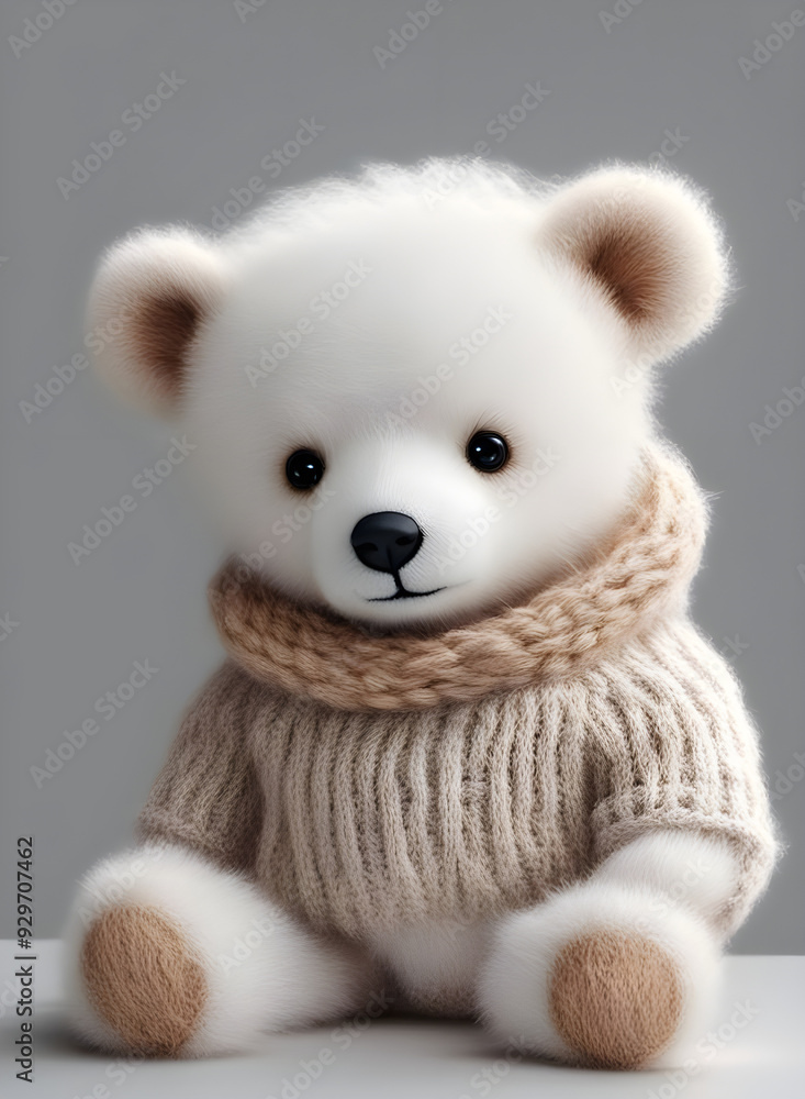 Adorable White Teddy Bear in a Knitted Sweater Adorable White Teddy Bear in a Knitted Sweater