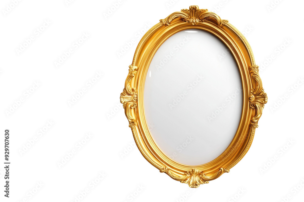 Elegant gold-framed oval mirror with a smooth, reflective surface, perfect for stylish home decor and interior design. Elegant gold-framed oval mirror with a smooth, reflective surface, perfect for stylish home decor and interior design.