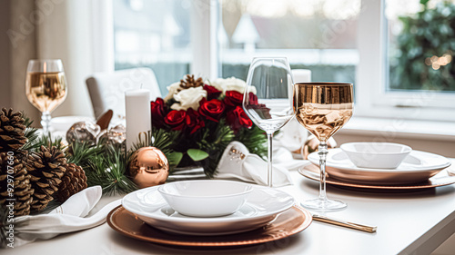 Festive date night tablescape idea, dinner table setting for two and Christmas, New Year, Valentines day decor, English countryside home styling