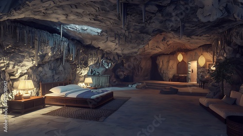 A realistic rendering of a sizable cave room including an organic roof photo