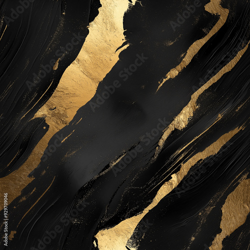 Elegant black and gold marbled pattern with flowing textures and luxurious tones, creating a sophisticated and seamless tile perfect for upscale designs.