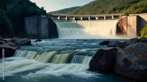 Hydroelectric power plant with a majestic waterfall. dam on the river