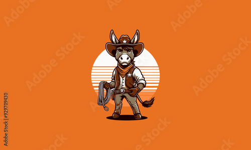 character donkey wearing uniform cowboy vector mascot design