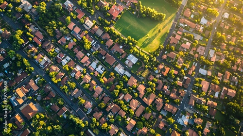Wallpaper Mural Aerial view of a residential area with houses and green spaces. Torontodigital.ca