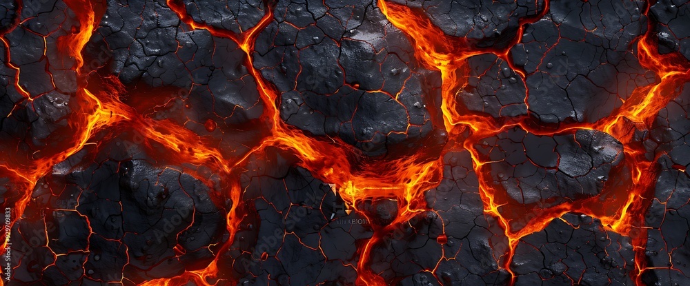 Molten lava flows through cracks in the earth's crust. Molten lava flows through cracks in the earth's crust.