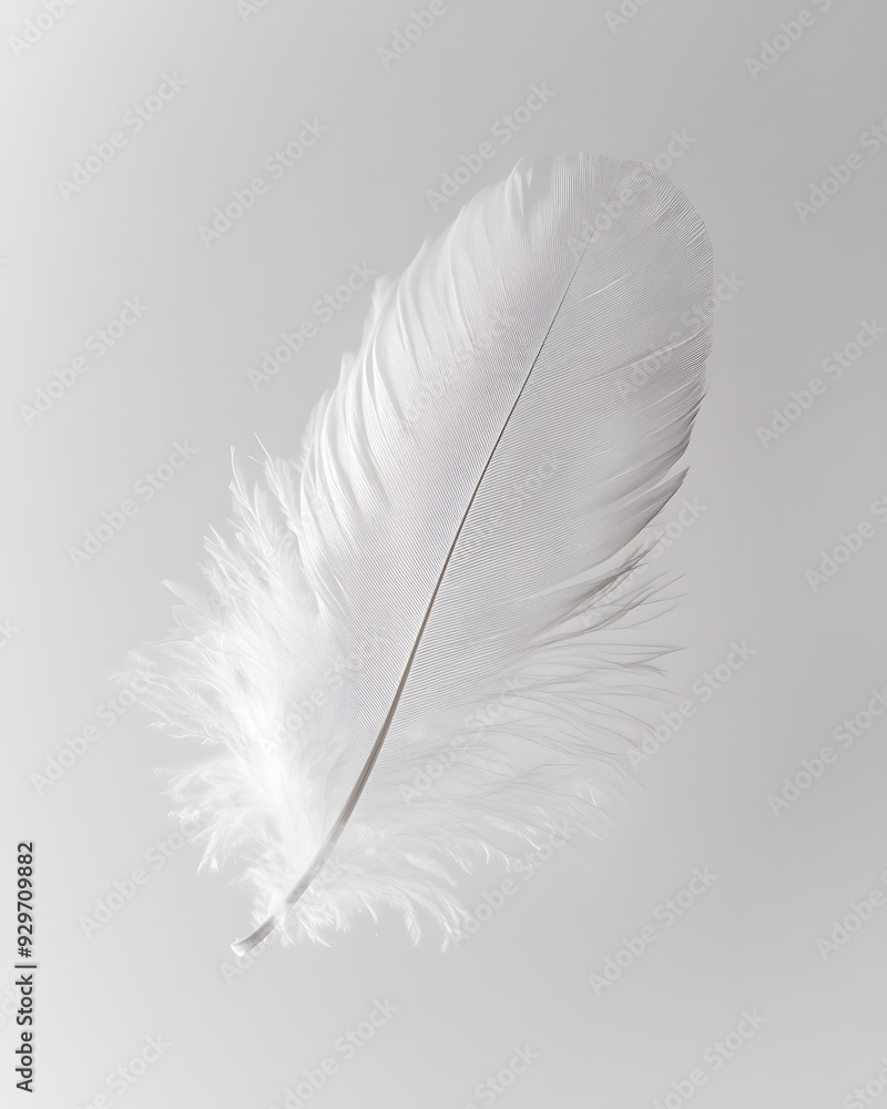 White fluffy feather isolated on light grey background White fluffy feather isolated on light grey background