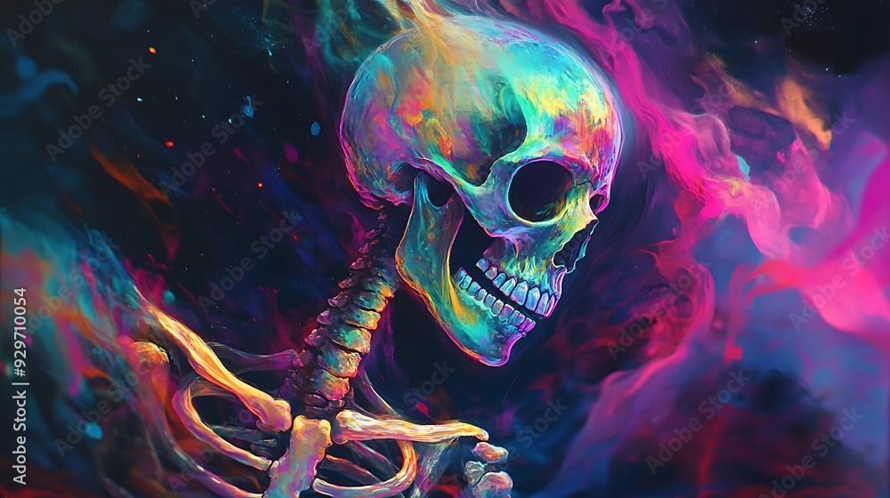 a living skeleton with vibrant, glowing bones a living skeleton with vibrant, glowing bones