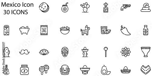Set of Mexico icons. Line art style icons bundle. vector illustration