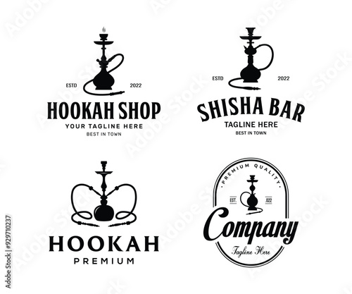 Hookah logo design vector. Isolated hookah on white background, Arabian shisha smoke vector logo design.