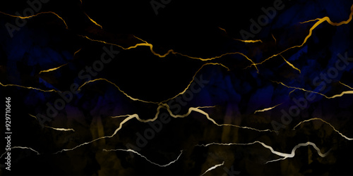 Tableau sur toile Gold Patterned natural of black marble (Gold Russia) texture background for prod