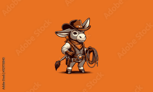 character donkey wearing uniform cowboy vector mascot design