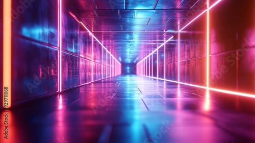 Futuristic Neon Tunnel with Pink and Blue Lights