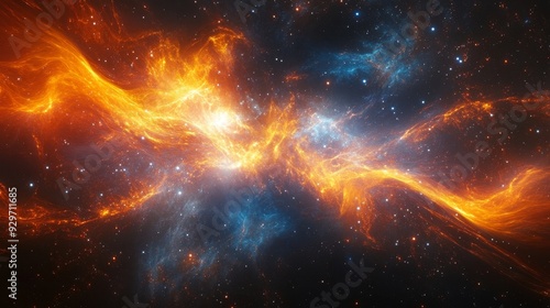 Abstract Nebula in Space with Orange and Blue