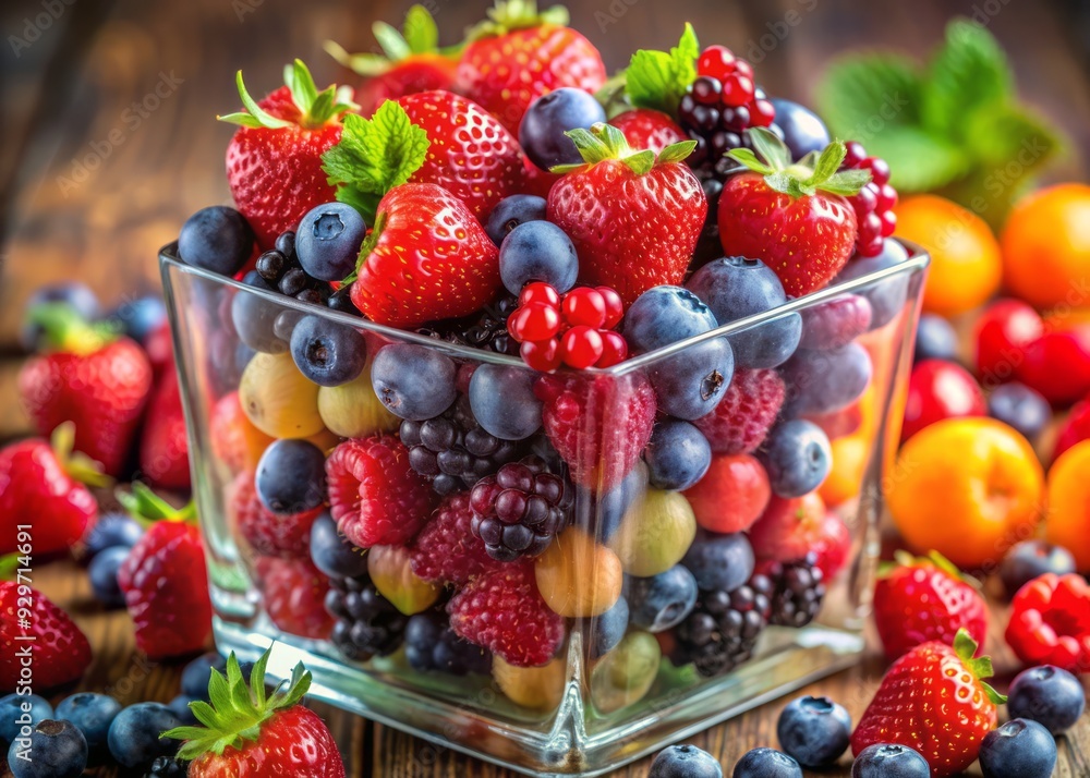 vibrant playful colorful berries bursting out transparent glass container vibrant playful colorful berries bursting out transparent glass container