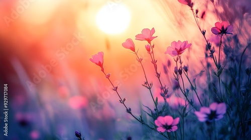 art wild flowers in a meadow at sunset macro image shallow depth of field abstract august summer nature background