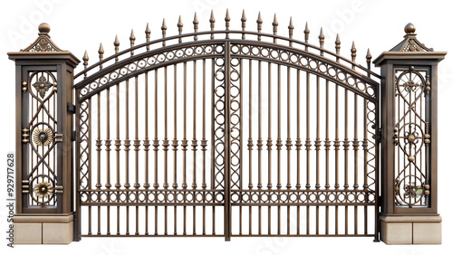 Decorative wrought iron gate isolated on transparent background