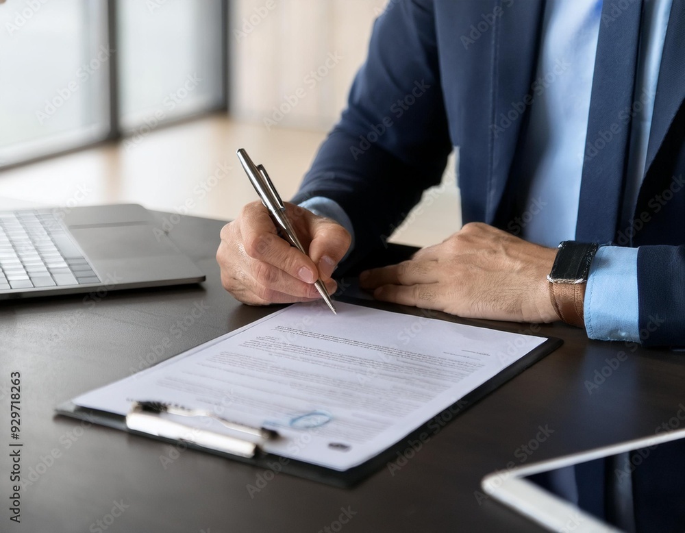 A close-up of a businessman signing a contract at an office desk, symbolizing the completion of a successful purchasing or investment deal.
A close-up of a businessman signing a contract at an office desk, symbolizing the completion of a successful purchasing or investment deal.