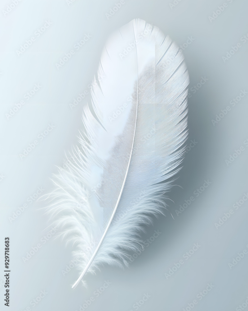 White fluffy feather isolated on light grey background White fluffy feather isolated on light grey background