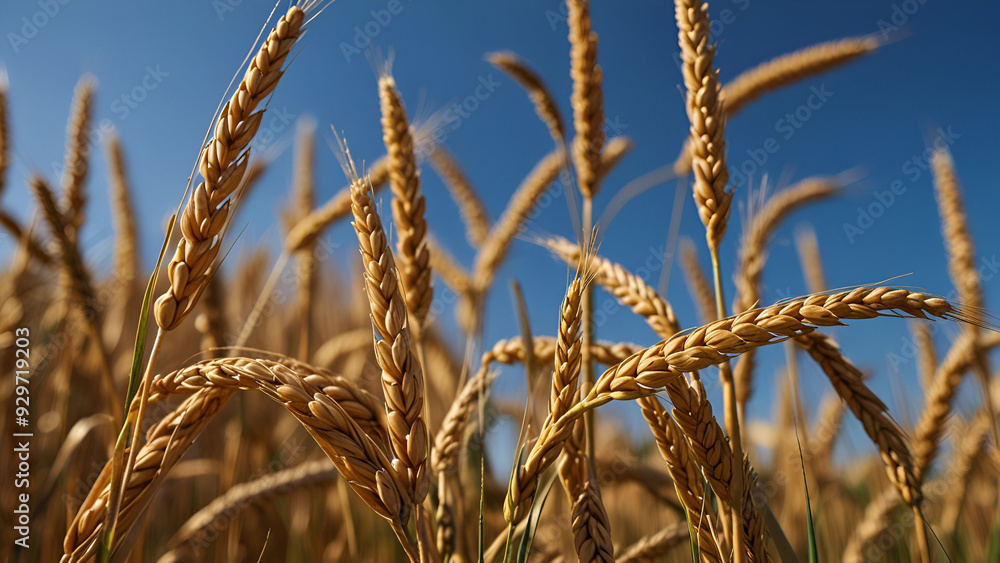 golden wheat ears swaying in the summer breeze, set against a deep blue sky. golden wheat ears swaying in the summer breeze, set against a deep blue sky.