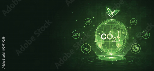 Global with tree and icons of reducing CO2 emissions, ESG, net zero. energy saving concept. save our planet, world environment day, world earth day. sustainable development and green business. vector.